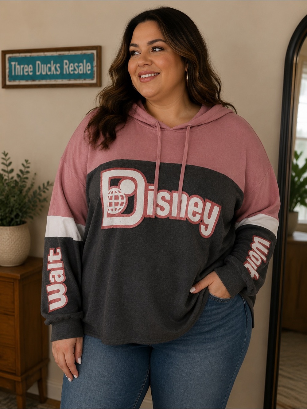 Disney Pink and Charcoal Colorblock Hoodie Sweater